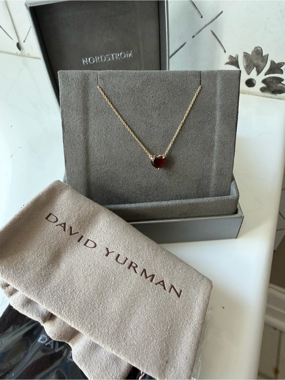 David Yurman 18k Gold Chatelaine Heart Pendant Necklace with Garnet